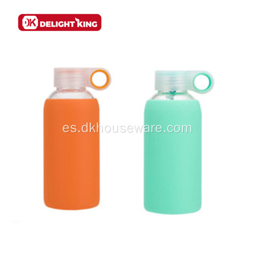 Botella de agua de vidrio con funda de silicona reutilizable